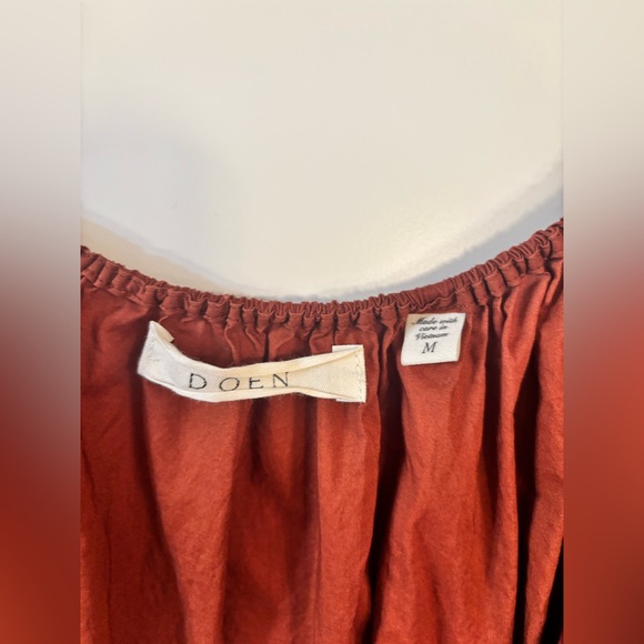 Doen Quinn cotton poplin puff sleeve midi dress in Amberwood rust - Picture 9 of 9